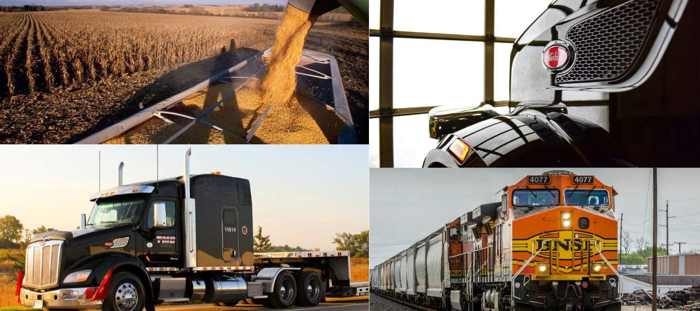 A collage of various TMC modes of transportation including bulk, flat, and intermodal